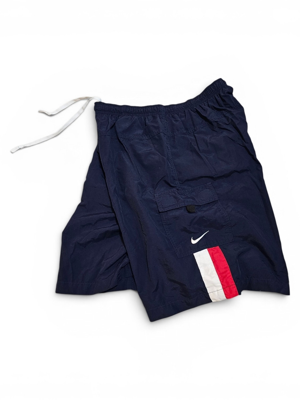 Vintage Y2K Nike Navy Shorts with Red & White Stripe